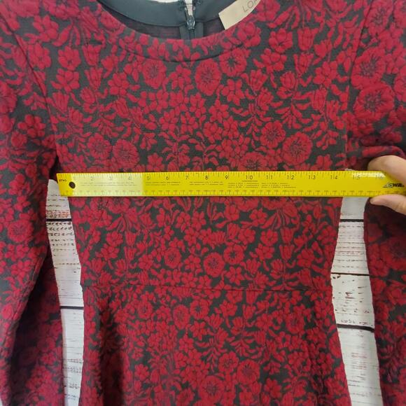 LOFT Red Black Floral Embossed Whimsigoth Midi Dress Size XS Fit & Flare NWT - Picture 9 of 11